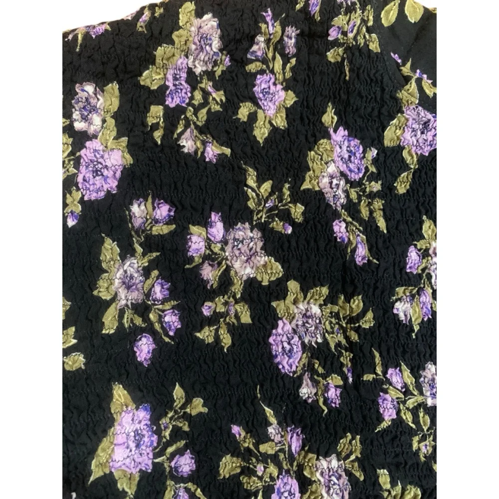 Vntg 90’s Volup Women's Sunshine Starshine Black Purple Floral Jumpsuit L - Picture 3 of 6